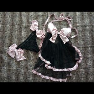 Dreamy Blush Pink and Black Chemise & Panties Set